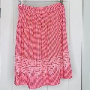 Vintage Gingham Chicken Scratch Cross Stitch Half Apron Red and White
